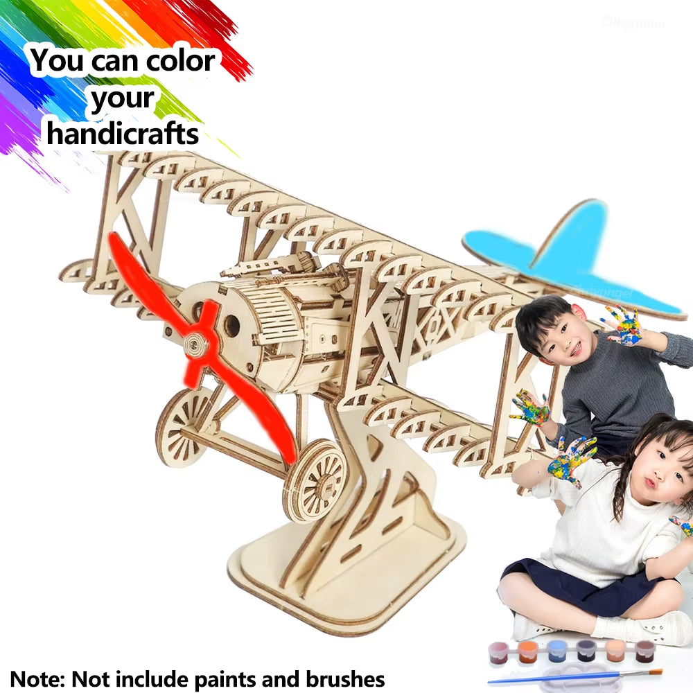 3D Wooden Puzzle Aircraft Model Kit DIY Assembly Bi-Plane Building Kits Home Decor Crafts Gift for Adults Kids Teen