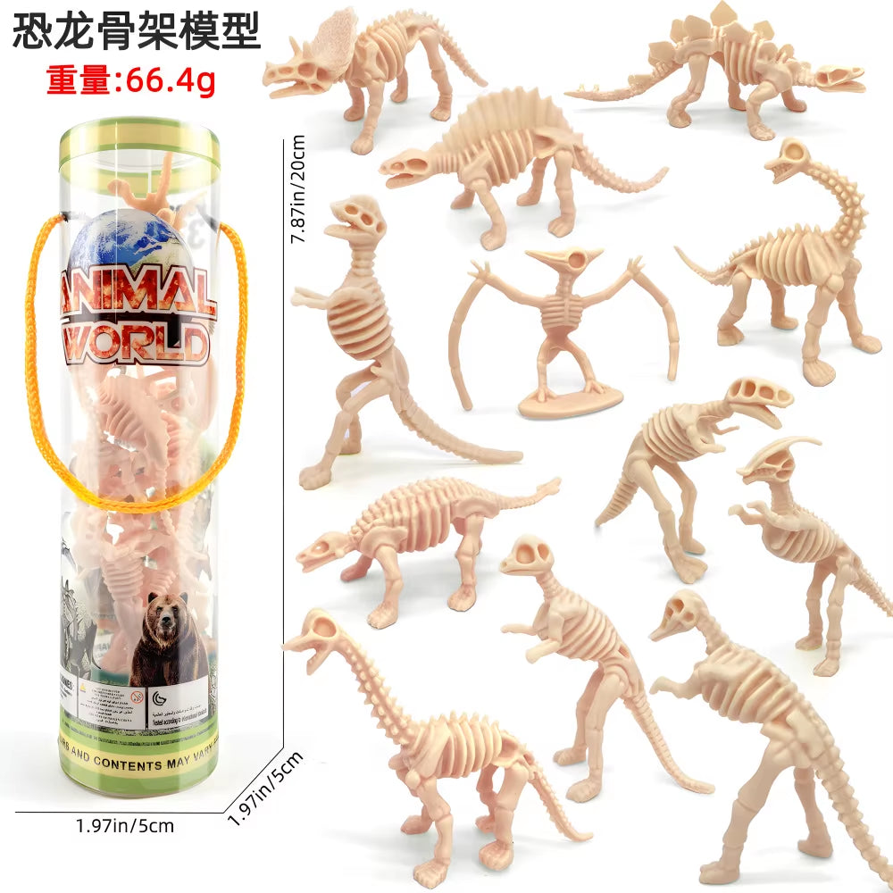 12Pcs/Set Updated Simulated Dinosaurs Skeleton Toy Model Realistic Animals Brachiosaurus Rex Toys for Children Christmas Gifts