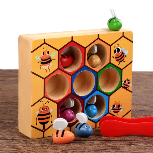 Clamp Bee to Hive Matching Game, Montessori Color Sorting Puzzle, Fine Motor Skill Toy, Early Educational Gift Toy