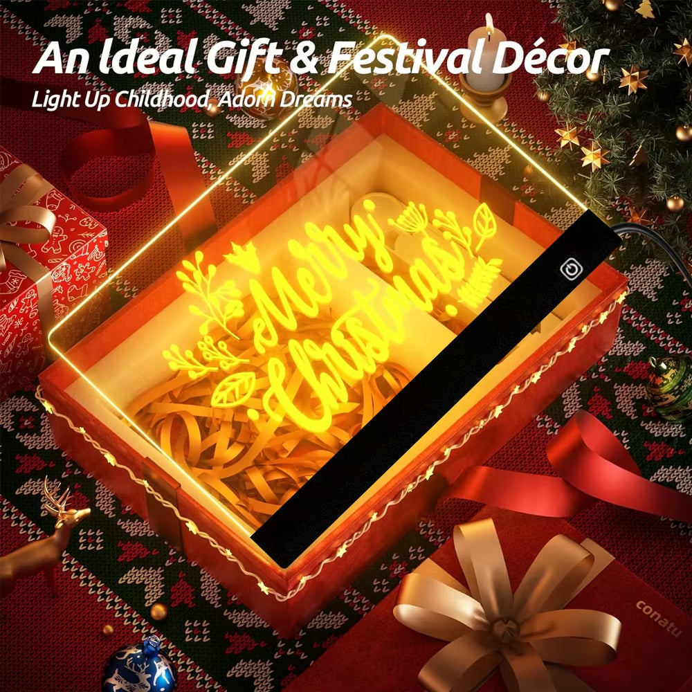 13.77"X9.84" - Acrylic Clear Light up Drawing Board , Glow Erasable Memo LED Magic Board , with 7 Color Markers Pen and Stand