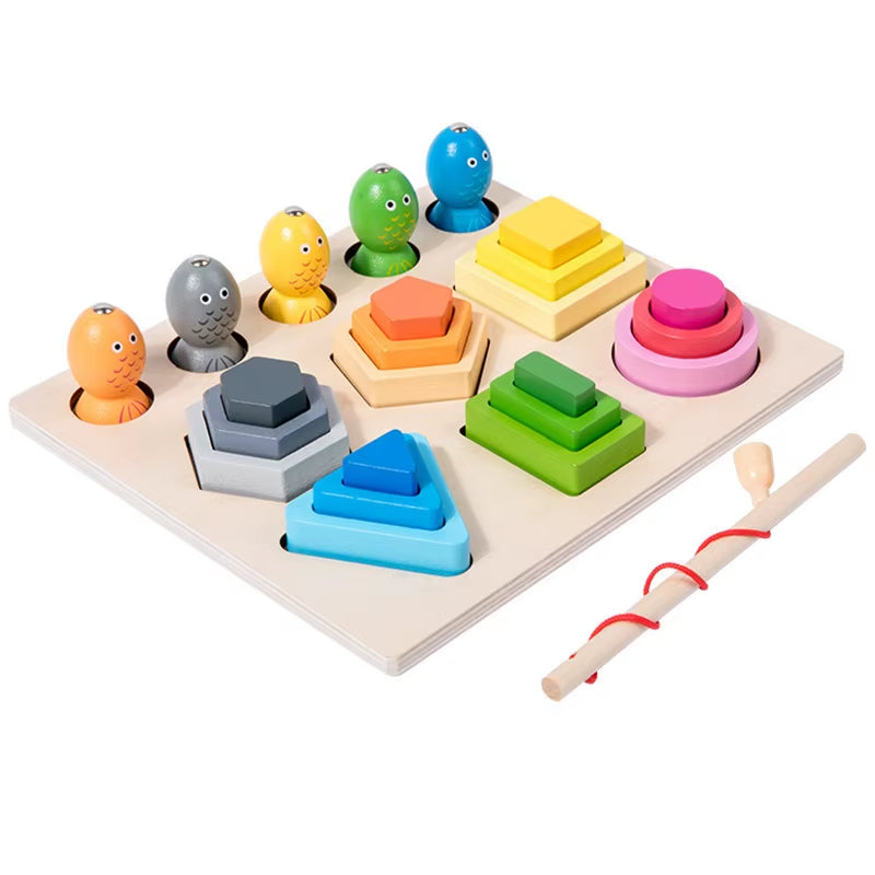 Shape Cognitive Classification Montessori Wooden Color Matching Puzzle Children'S Magnetic Fishing Learning Educational Toys