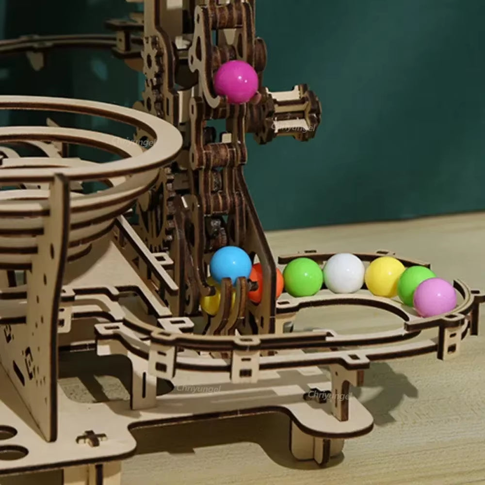 3D Wooden Puzzle DIY Assembly Building Kits Mechanical Model Marble Run Set Craft STEM Kit Home Craft Gifts Adults Kids