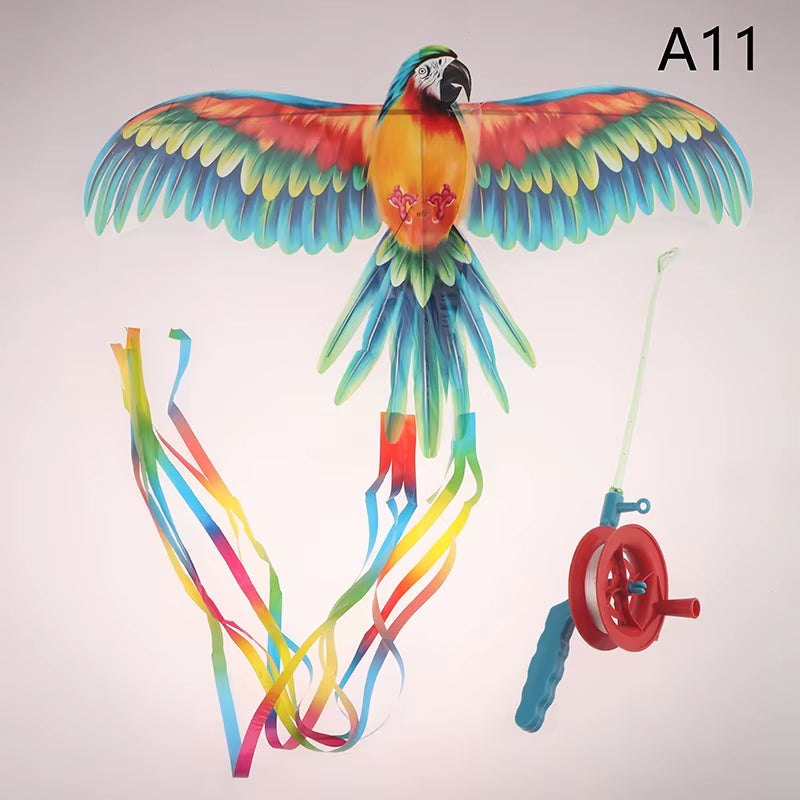 Children Kite Cartoon Foldable Mini Plastic Toys Kite with Hand Brake Fishing Rod for Kids Outdoor Fun Toy for Family Gathering