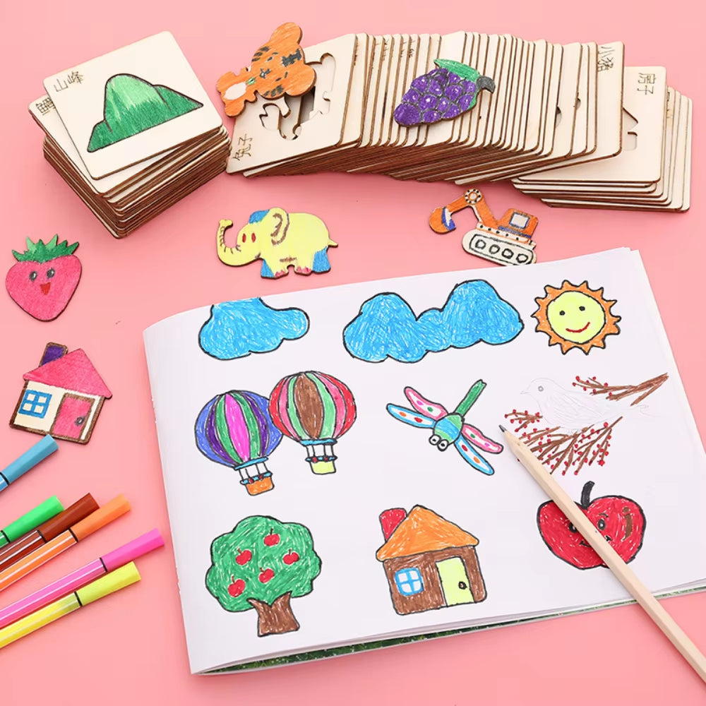 Kids Drawing Toys Montessori DIY Painting Stencils Template Wooden Craft Puzzle Educational Toys for Boys Girls Birthday Gift