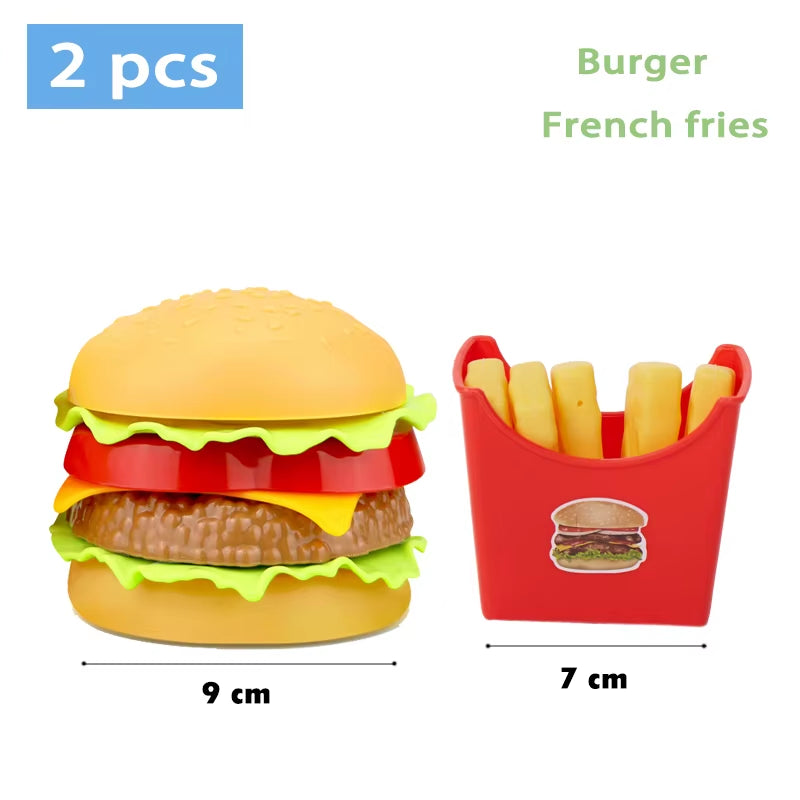 Kids Simulation Food Kitchen Toy Pretend Play Cooking Toys Cookware Pot Hamburger Hot Dog Fries Pizza Interactive Toys for Girls