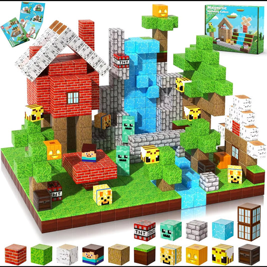 Magnetic Building Blocks Mine World Magnetic Forest House Brick Cube Toys Set STEM Sensory 2025 Best Gift for 3+ Boy Girl Kid