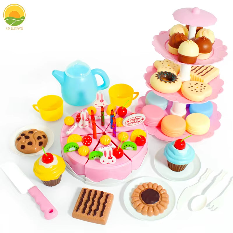 Girl Toy Cake DIY Minature Food Tea Set Simulation Pretend Play Kitchen Kid Cut Game Education Children Toys for 3 Year Birthday