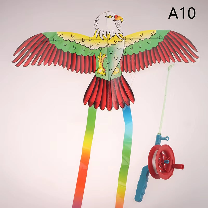 Children Kite Cartoon Foldable Mini Plastic Toys Kite with Hand Brake Fishing Rod for Kids Outdoor Fun Toy for Family Gathering