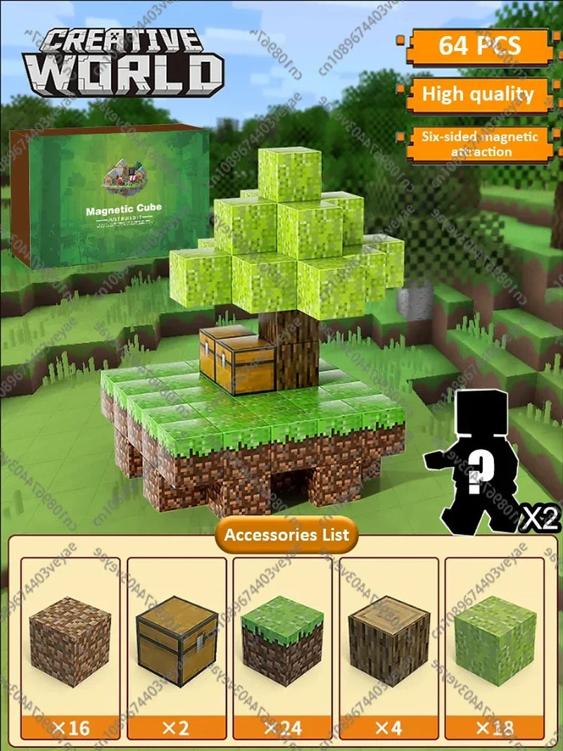 Magnetic Building Blocks Mine World Magnet Cube Set for Boy Girl Kid Age 3+ DIY Model Children Stem Montessori Sensory Toys Gift