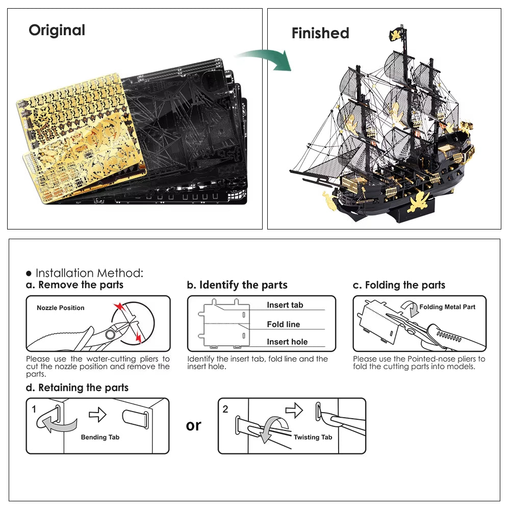 3D Metal Puzzle Building Blocks Black Pearl Model DIY Assemble Jigsaw Toy ,Christmas Birthday Gifts for Adults