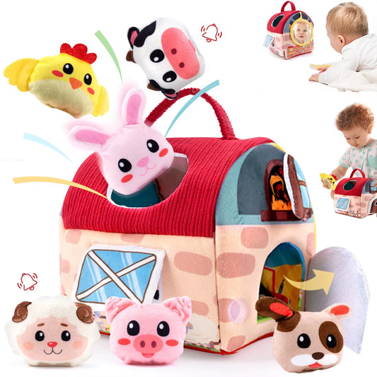 Plush Barn with Farm Animals Baby Toys Sensory Montessori Toy Portable Baby Farmhouse Toy for Infants Toddlers Newborn Gifts