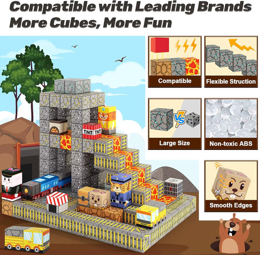 Magnetic Building Blocks Mine World Magnet Cube Set for Boy Girl Kid Age 3+ DIY Model Children Stem Montessori Sensory Toys Gift