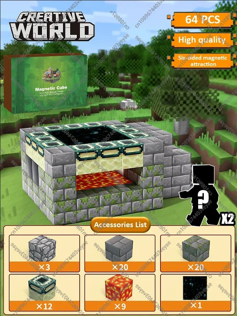 Magnetic Building Blocks Mine World Magnet Cube Set for Boy Girl Kid Age 3+ DIY Model Children Stem Montessori Sensory Toys Gift