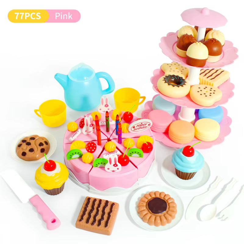 Girl Toy Cake DIY Minature Food Tea Set Simulation Pretend Play Kitchen Kid Cut Game Education Children Toys for 3 Year Birthday