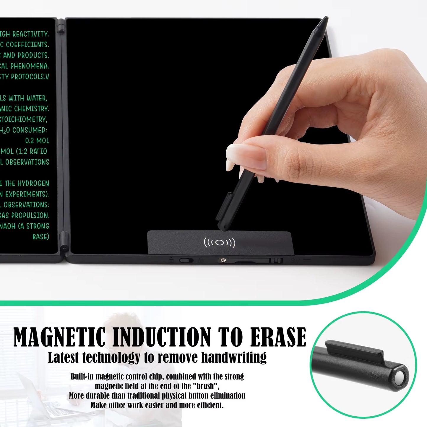 14.3-Inch Folding LCD Handwriting Writing Tablet with Split Screen, Erasable Electronic Drawing Board and Note Book