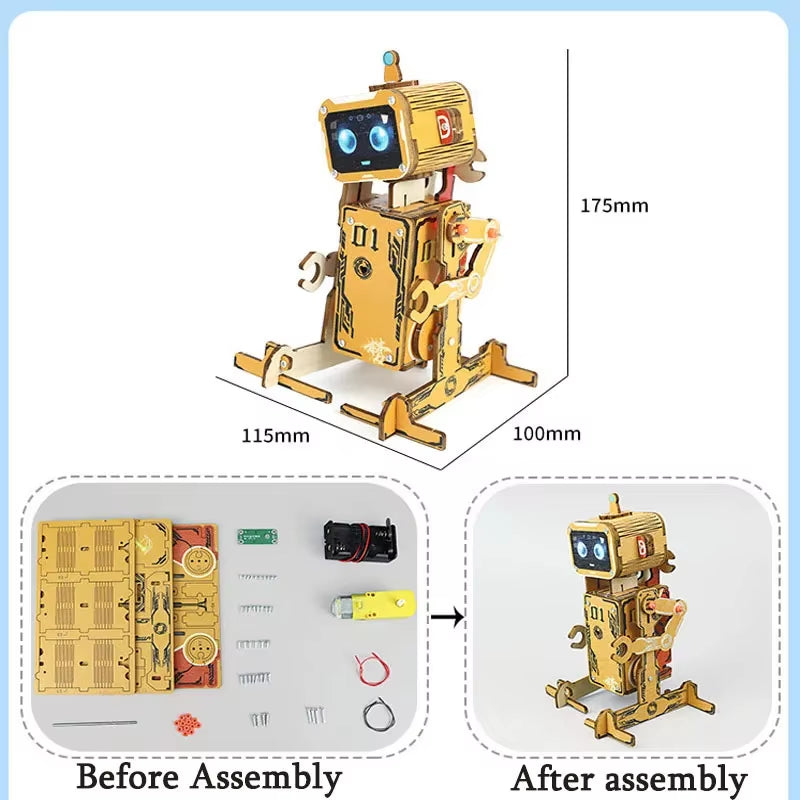 DIY Robot Science 3D Wooden Puzzles Voice Activated Robot STEM Kits Educational Building Blocks Assemble Toy for Kids Teens