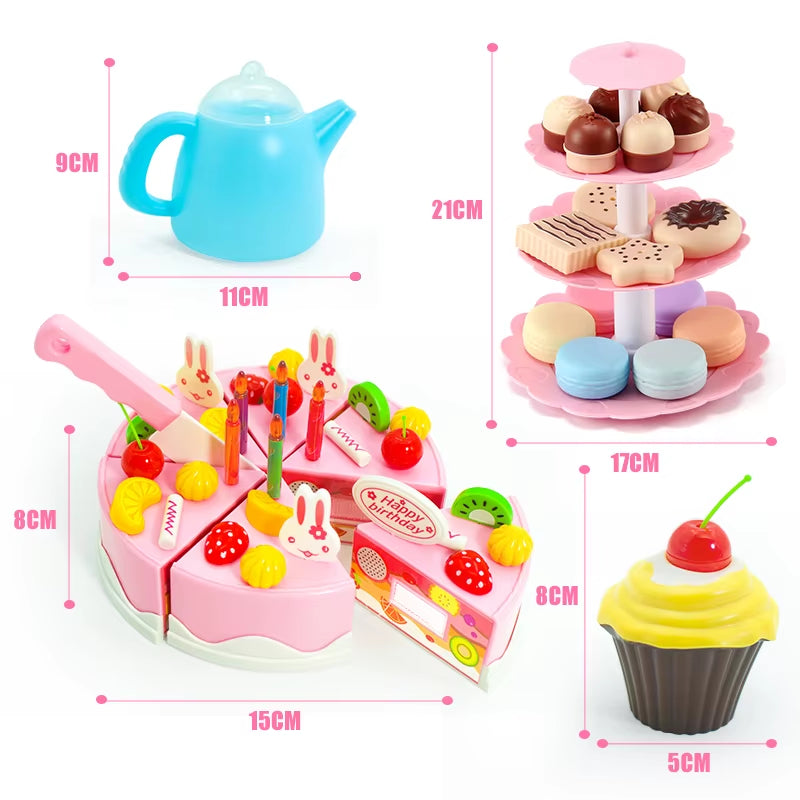 Girl Toy Cake DIY Minature Food Tea Set Simulation Pretend Play Kitchen Kid Cut Game Education Children Toys for 3 Year Birthday