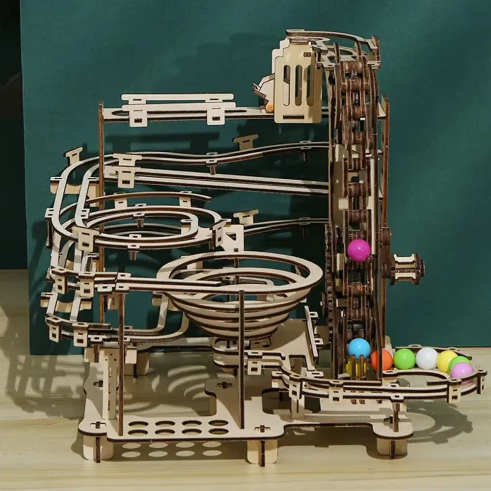 3D Wooden Puzzle DIY Assembly Building Kits Mechanical Model Marble Run Set Craft STEM Kit Home Craft Gifts Adults Kids