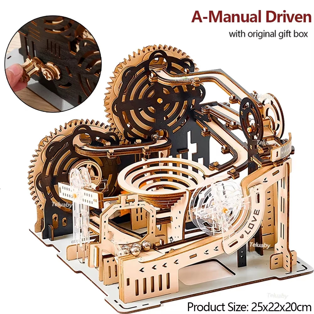 3D Wooden Puzzle Marble Run Set DIY Assemble Mechanical Model Building Kits STEAM Educational Toys for Adult Kids Birthday Gifts