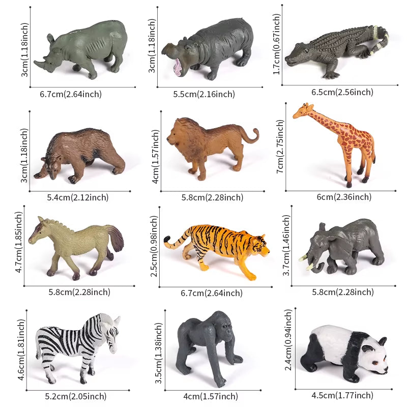 12Pcs Mini Small Wild Jungle Zoo Animal Model Elephant Giraffe Tiger Panda Lion Figures Collection Educational Toy for Kid Gift