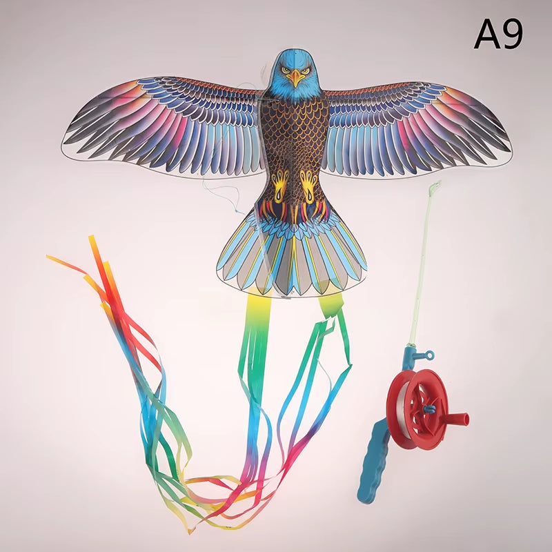 Children Kite Cartoon Foldable Mini Plastic Toys Kite with Hand Brake Fishing Rod for Kids Outdoor Fun Toy for Family Gathering