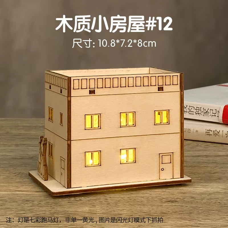 3D LED Light Wooden House Puzzle DIY Building Model Kit Jigsaw Toy for Kids Christmas Decorations