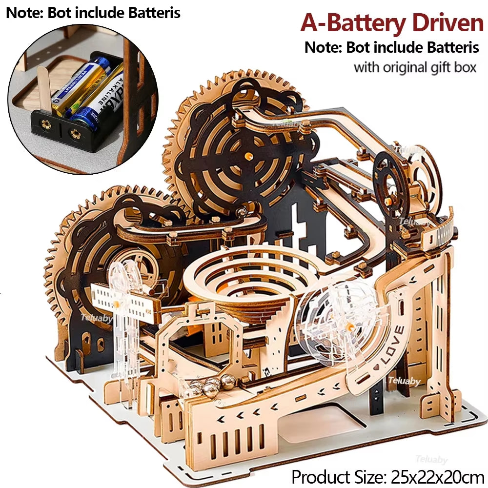 3D Wooden Puzzle Marble Run Set DIY Assemble Mechanical Model Building Kits STEAM Educational Toys for Adult Kids Birthday Gifts