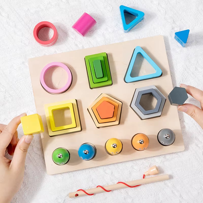 Shape Cognitive Classification Montessori Wooden Color Matching Puzzle Children'S Magnetic Fishing Learning Educational Toys