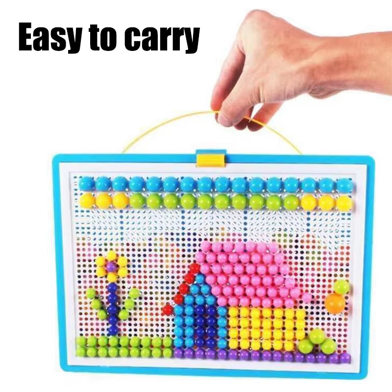 296 Pieces/Set Box-Packed Grain Mushroom Nail Beads Intelligent 3D Puzzle Games Jigsaw Board for Children Kids Educational Toys