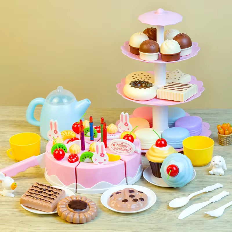 Girl Toy Cake DIY Minature Food Tea Set Simulation Pretend Play Kitchen Kid Cut Game Education Children Toys for 3 Year Birthday