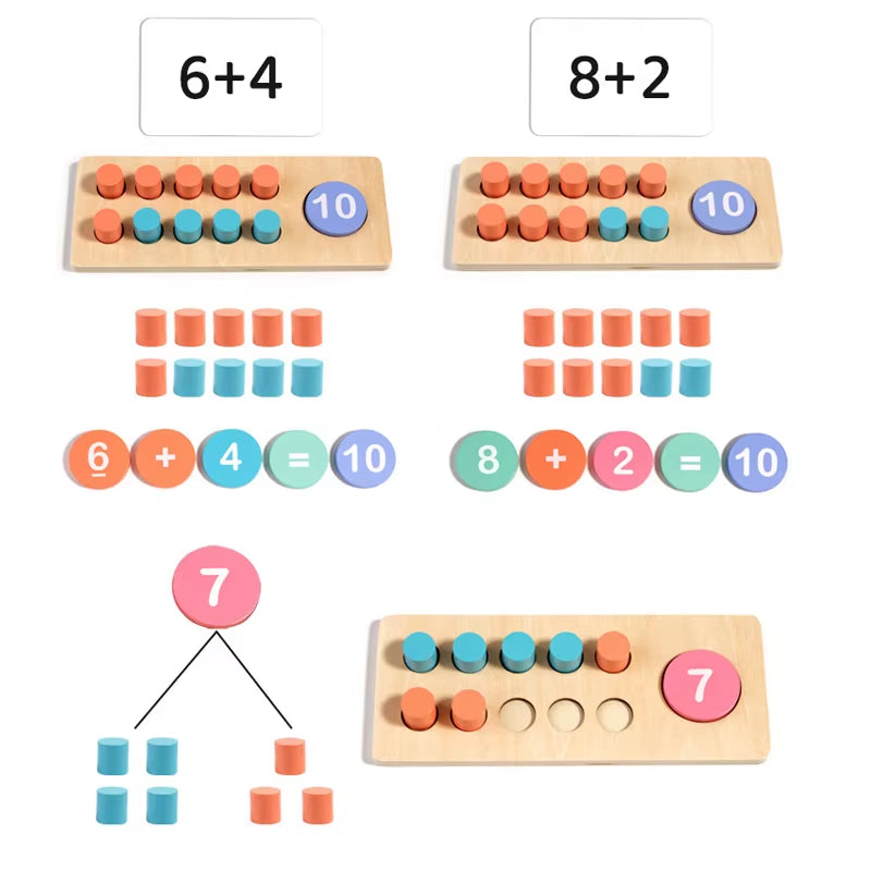 Wooden Ten Frame Sets Toy, Learning Counting and Number, Addition and Subtraction, Mathematics Learning Toy