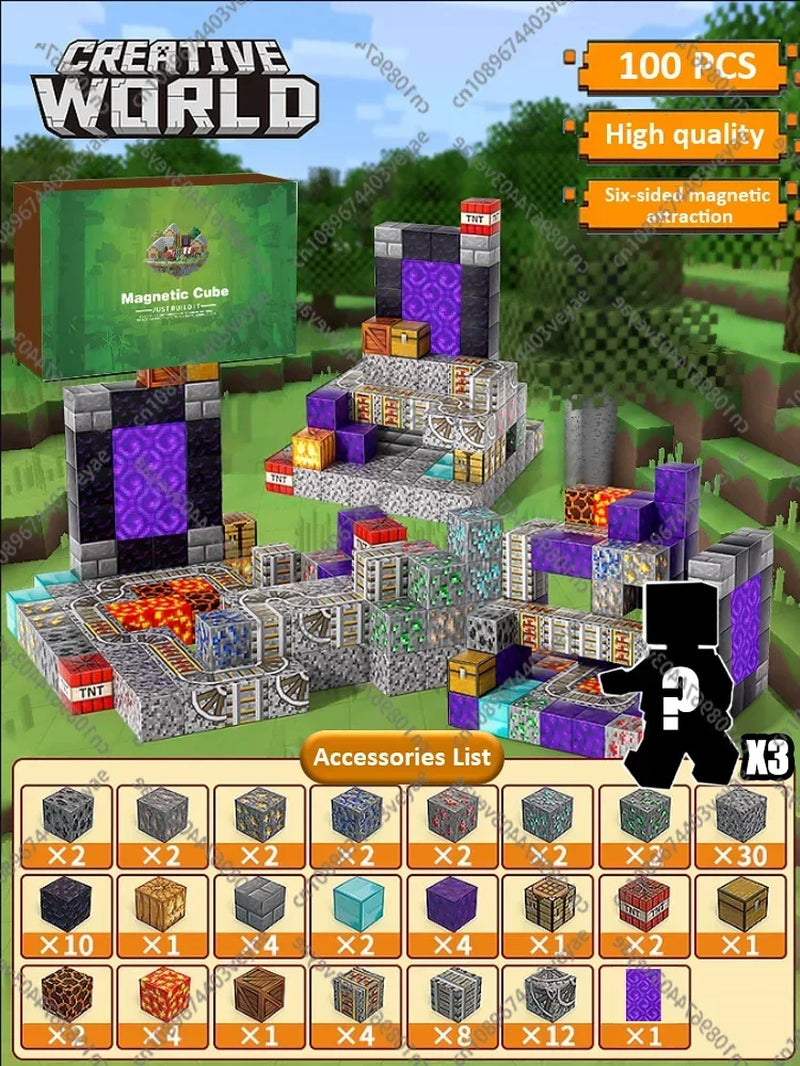 Magnetic Building Blocks Mine World Magnet Cube Set for Boy Girl Kid Age 3+ DIY Model Children Stem Montessori Sensory Toys Gift