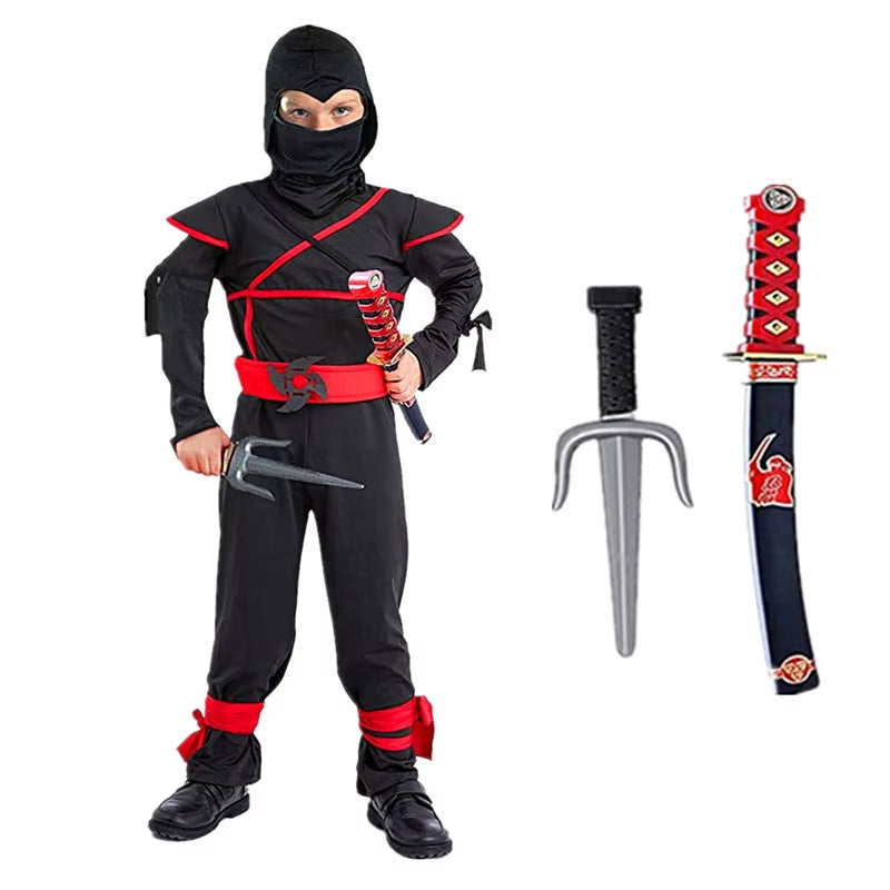 Ninja Costume Boy Halloween Kids Costume Boy Ninja Muscle Costume with Ninja Foam Accessories Best Children Gift