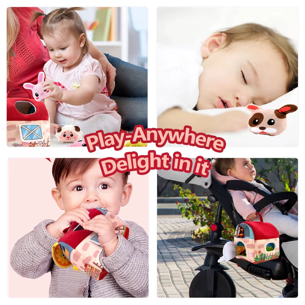Plush Barn with Farm Animals Baby Toys Sensory Montessori Toy Portable Baby Farmhouse Toy for Infants Toddlers Newborn Gifts
