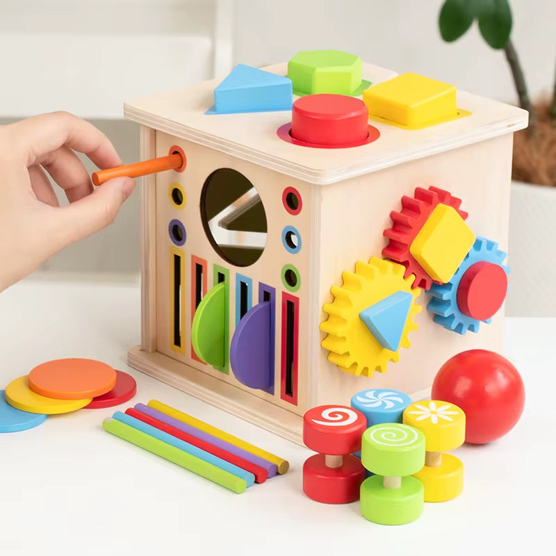Colorful Wooden Puzzle Toy Set: Shape Gears + Vibrant Accessories Children Explore and Play with This Educational and Fun Toy Se