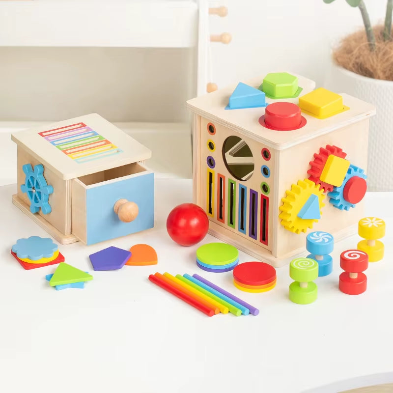 Colorful Wooden Puzzle Toy Set: Shape Gears + Vibrant Accessories Children Explore and Play with This Educational and Fun Toy Se