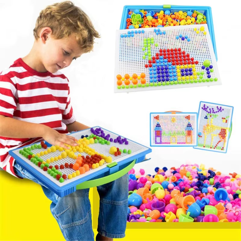 296 Pieces/Set Box-Packed Grain Mushroom Nail Beads Intelligent 3D Puzzle Games Jigsaw Board for Children Kids Educational Toys