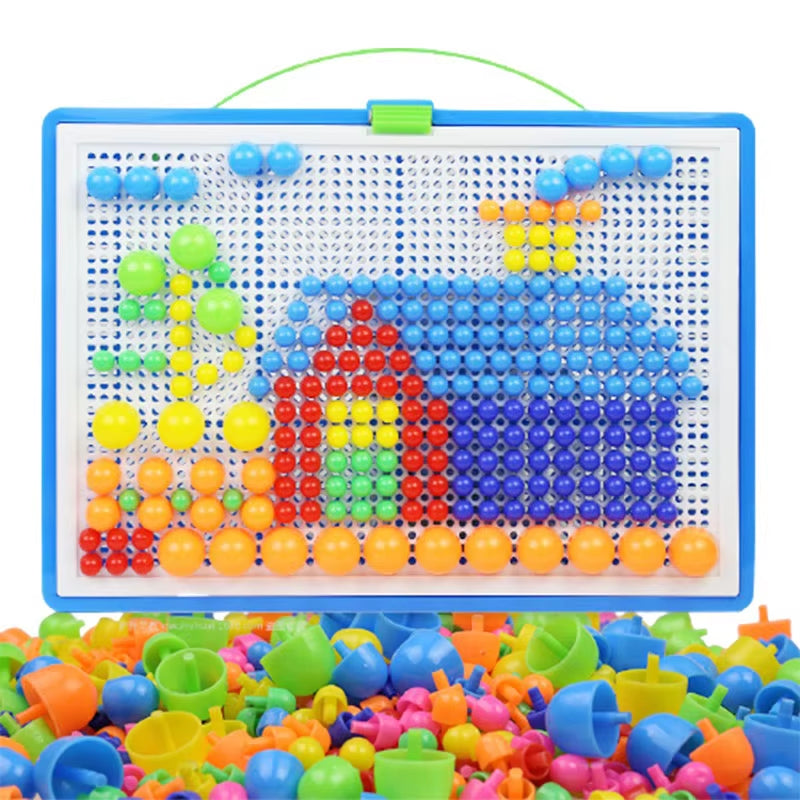 296 Pieces/Set Box-Packed Grain Mushroom Nail Beads Intelligent 3D Puzzle Games Jigsaw Board for Children Kids Educational Toys
