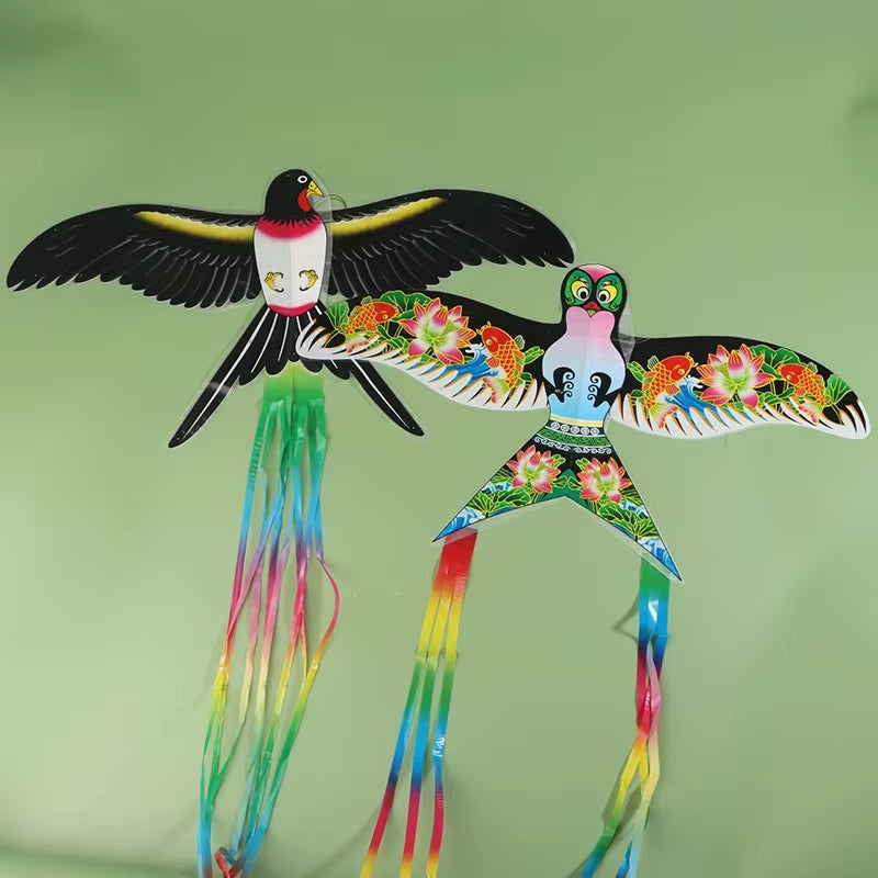 Children Kite Cartoon Foldable Mini Plastic Toys Kite with Hand Brake Fishing Rod for Kids Outdoor Fun Toy for Family Gathering