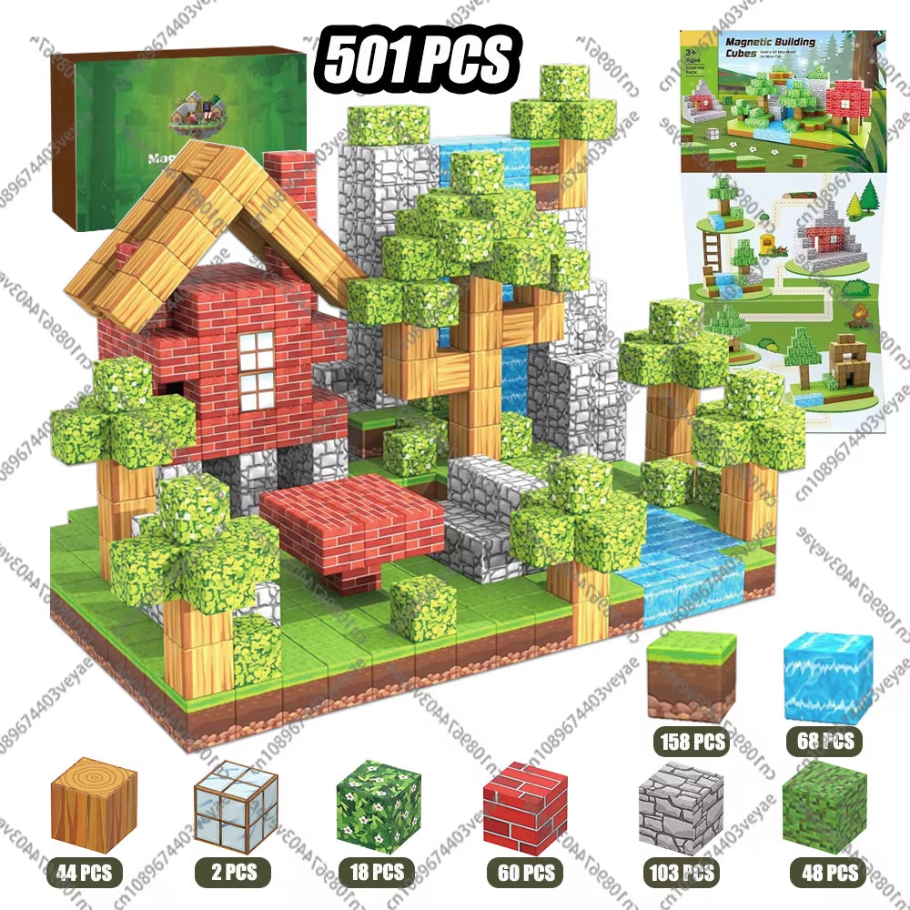 Magnetic Building Blocks Mine World Magnet Cube Set for Boy Girl Kid Age 3+ DIY Model Children Stem Montessori Sensory Toys Gift