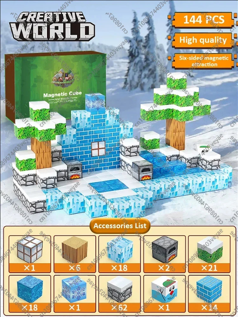 Magnetic Building Blocks Mine World Magnet Cube Set for Boy Girl Kid Age 3+ DIY Model Children Stem Montessori Sensory Toys Gift