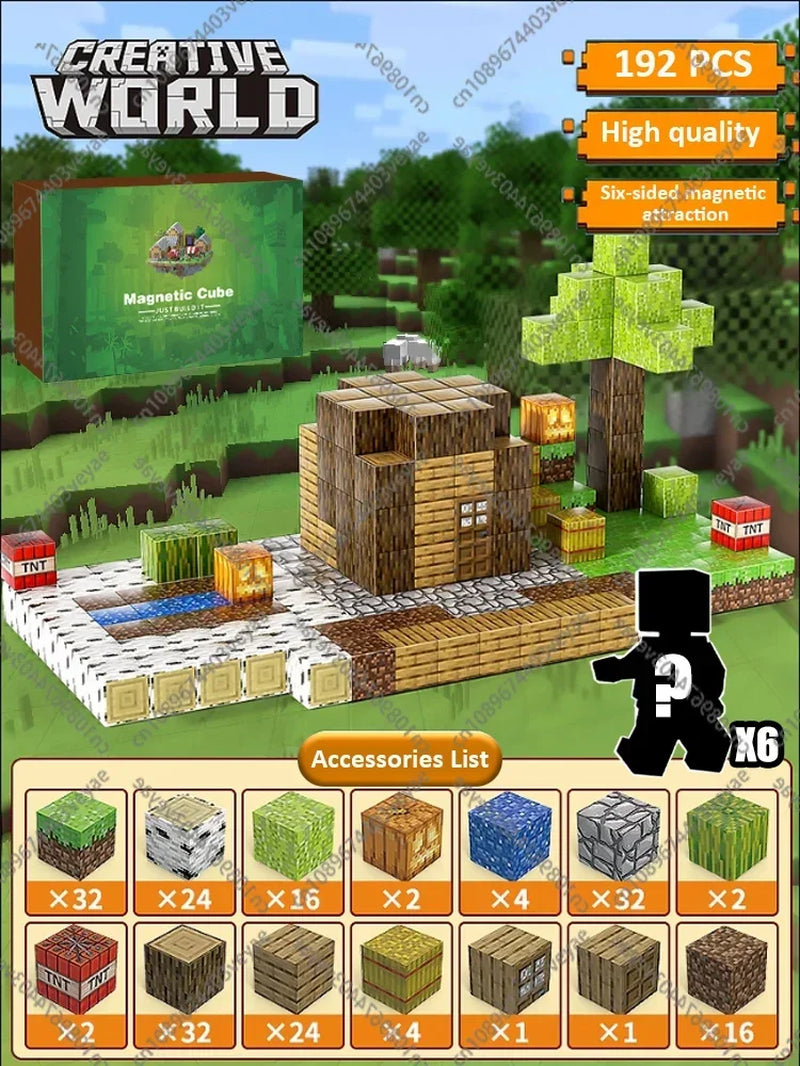 Magnetic Building Blocks Mine World Magnet Cube Set for Boy Girl Kid Age 3+ DIY Model Children Stem Montessori Sensory Toys Gift