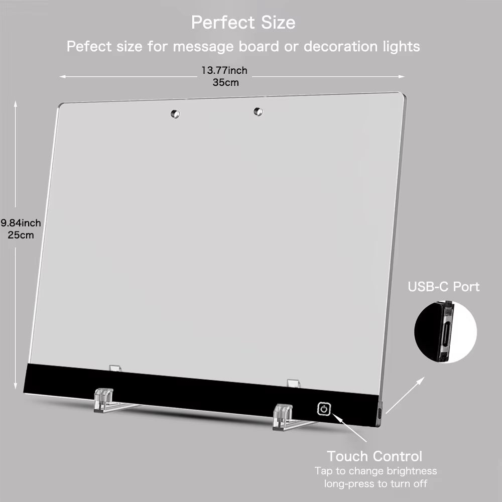 13.77"X9.84" - Acrylic Clear Light up Drawing Board , Glow Erasable Memo LED Magic Board , with 7 Color Markers Pen and Stand