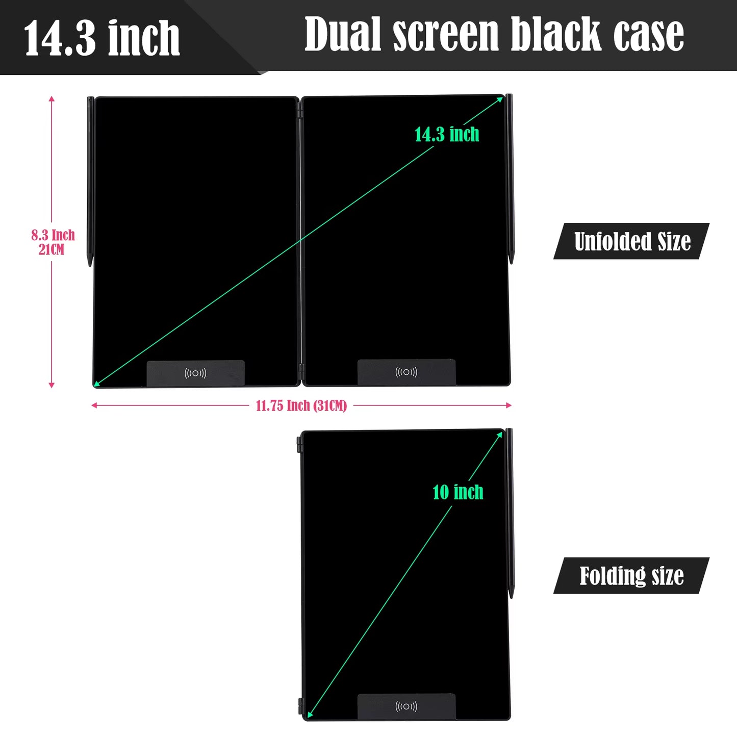 14.3-Inch Folding LCD Handwriting Writing Tablet with Split Screen, Erasable Electronic Drawing Board and Note Book