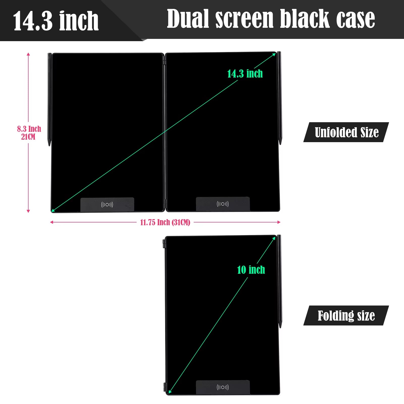 14.3-Inch Folding LCD Handwriting Writing Tablet with Split Screen, Erasable Electronic Drawing Board and Note Book
