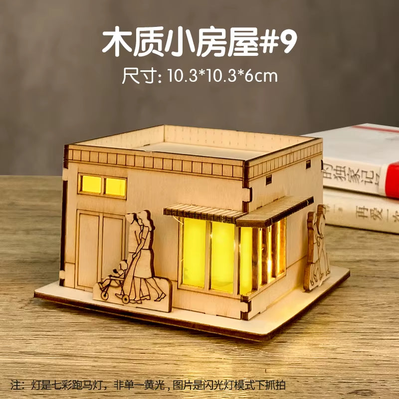 3D LED Light Wooden House Puzzle DIY Building Model Kit Jigsaw Toy for Kids Christmas Decorations