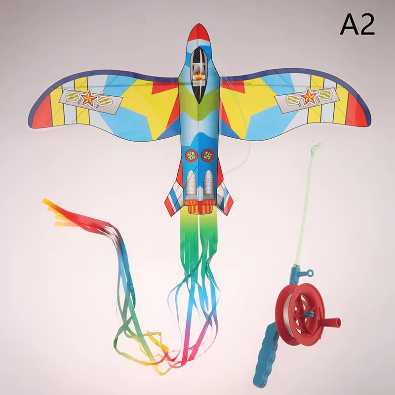 Children Kite Cartoon Foldable Mini Plastic Toys Kite with Hand Brake Fishing Rod for Kids Outdoor Fun Toy for Family Gathering