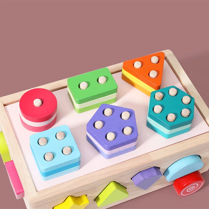 Wooden Shapes Sort Car Toys Montessori Early Education Puzzles Sorter Matching Blocks Box Game Holiday Gifts for Children