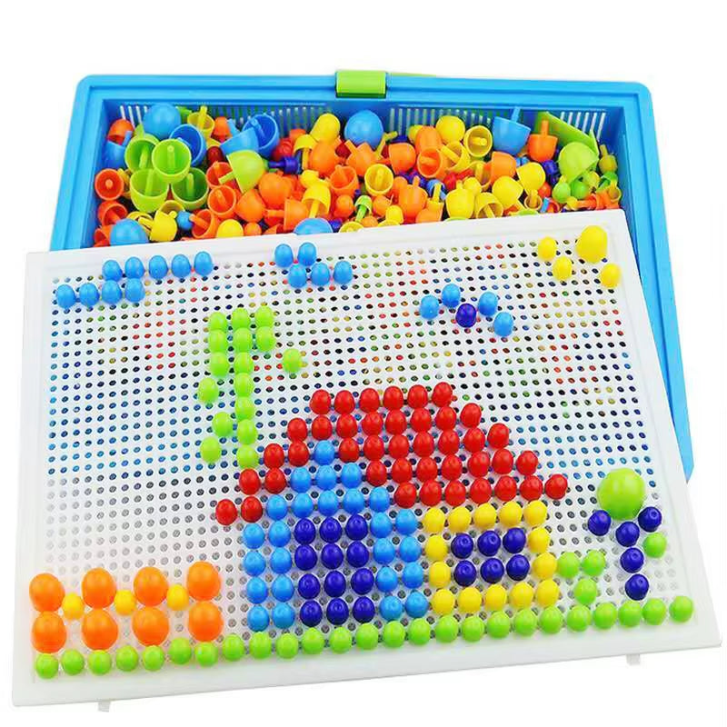 296 Pieces/Set Box-Packed Grain Mushroom Nail Beads Intelligent 3D Puzzle Games Jigsaw Board for Children Kids Educational Toys