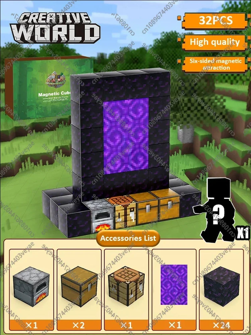 Magnetic Building Blocks Mine World Magnet Cube Set for Boy Girl Kid Age 3+ DIY Model Children Stem Montessori Sensory Toys Gift